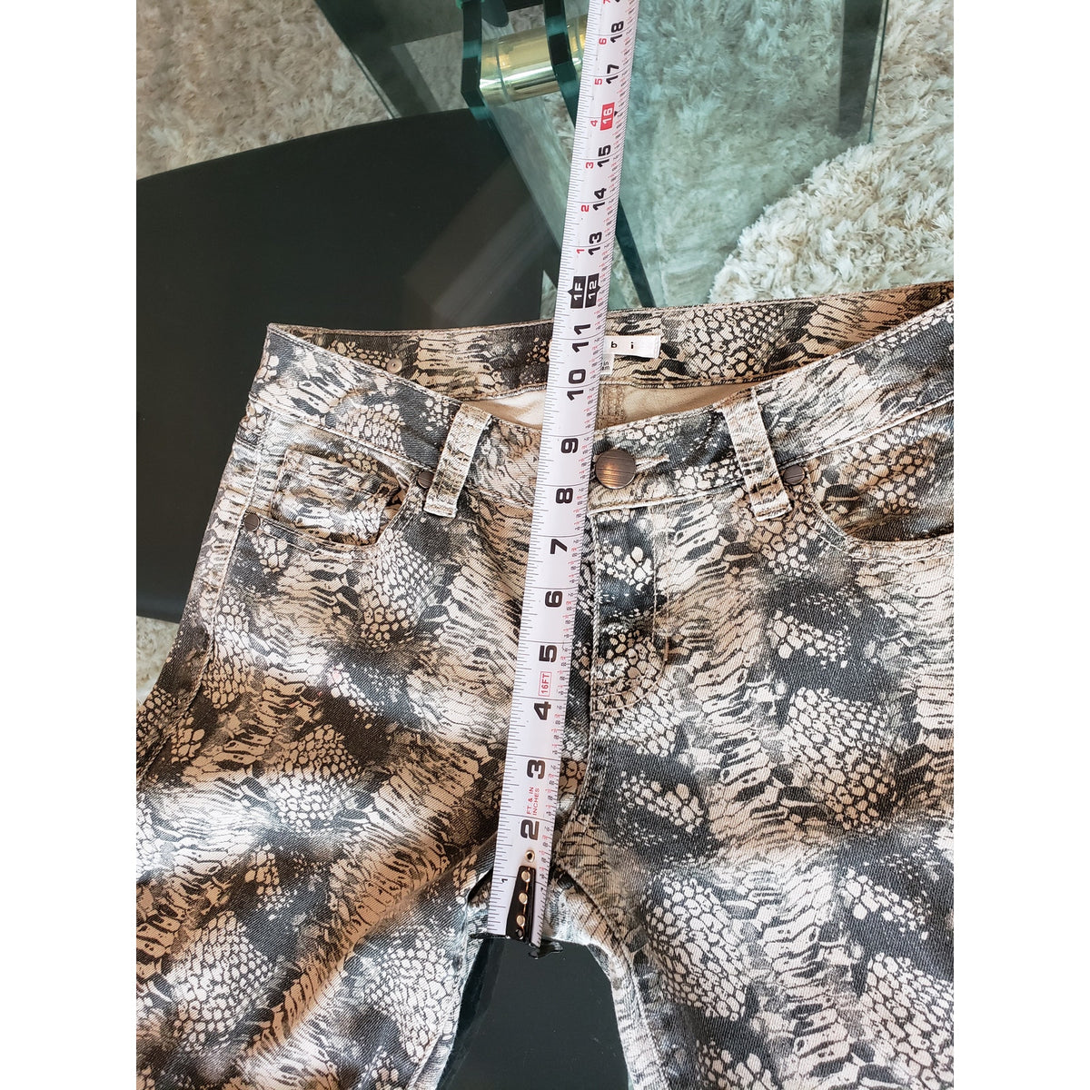 Cabi Pants Women 4 Multi Denim Animal Print Stretch Cotton Slim Fit Straight Leg