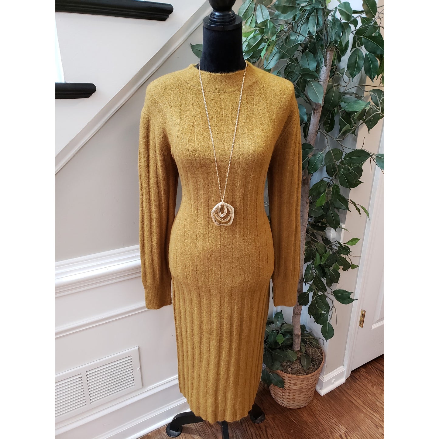 A New Day Sweater Dress Women's XS Green Knit Long Sleeve Lightweight Mock Neck