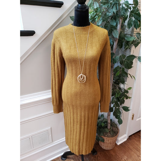 A New Day Sweater Dress Women's XS Green Knit Long Sleeve Lightweight Mock Neck