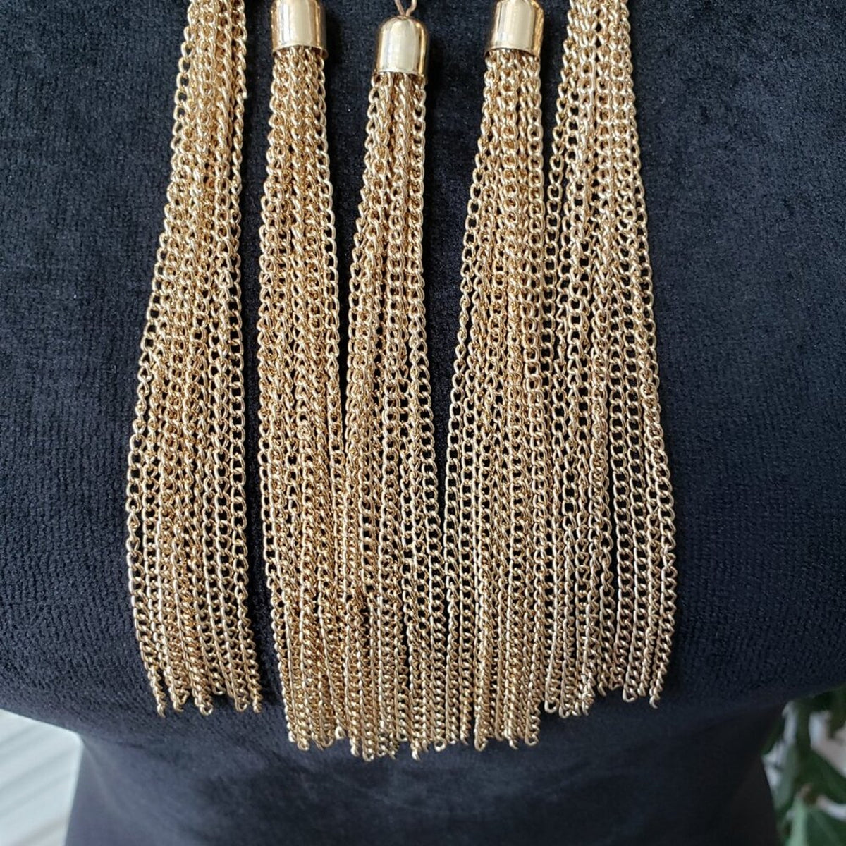 Womens Blue White Rope Boho Style Chain Tassel Collar Necklace w/ Lobster Clasp