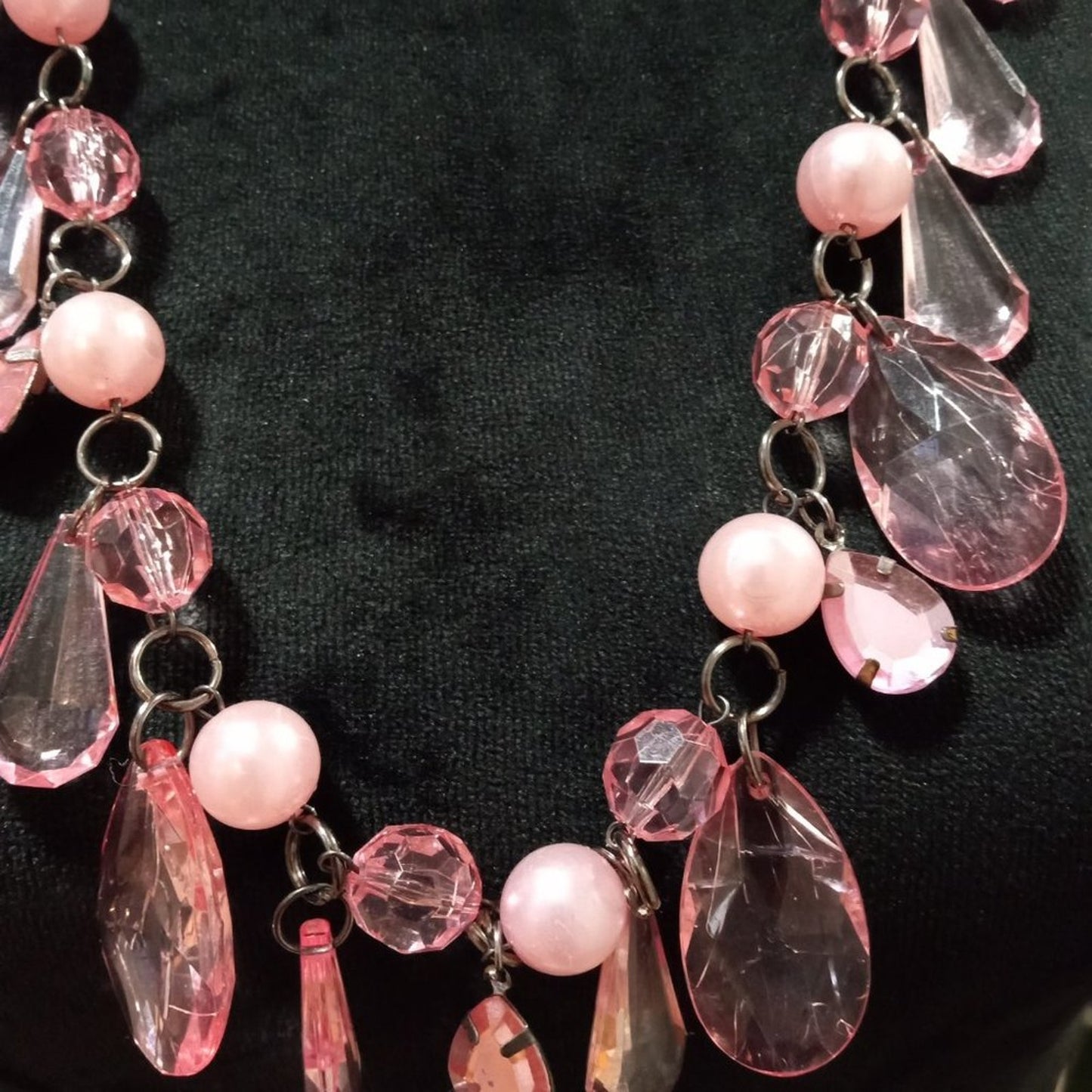 Womens Fashion Elegant Pink Rhinestone Beaded Long Necklace with Lobster Clasp