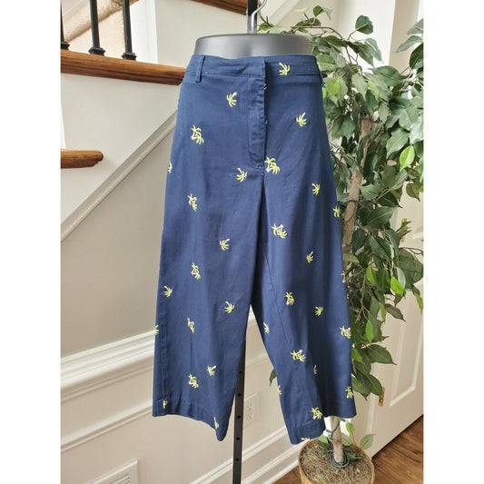 Kim Rogers Women's Blue Cotton High Rise Wide Legs Casual Capri Size 14