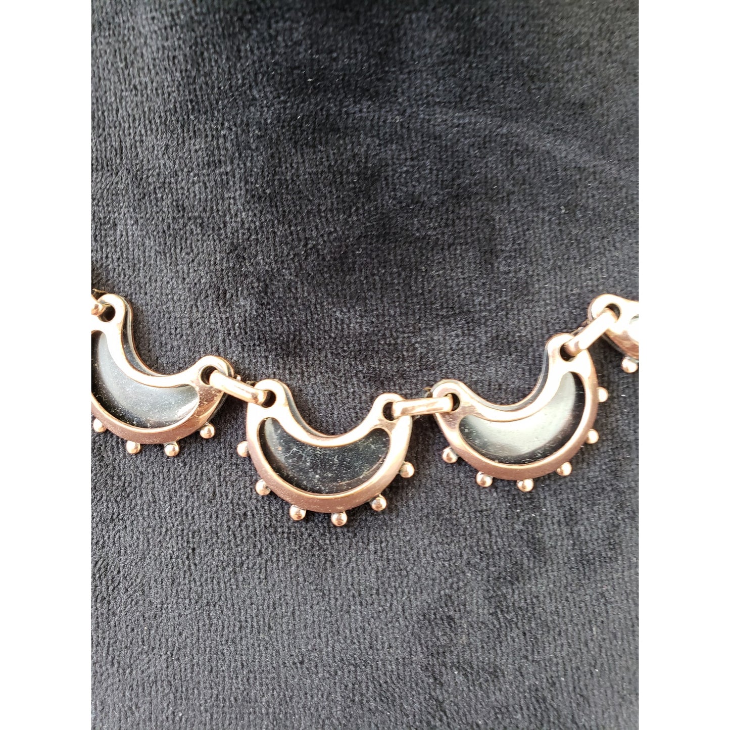 Women Copper with Black Enamel Crescent Moons Clip-On Link Necklace with Lobster