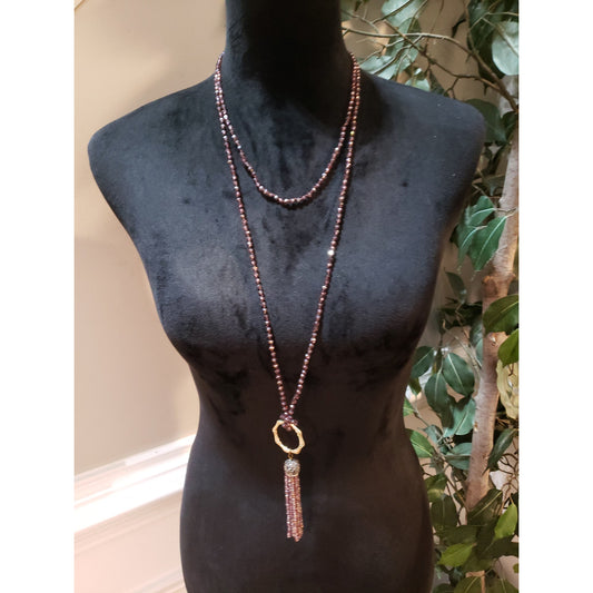 Womens Purple Aurora Borealis Faceted Glass Beaded Tassel Long Necklace Jewelry