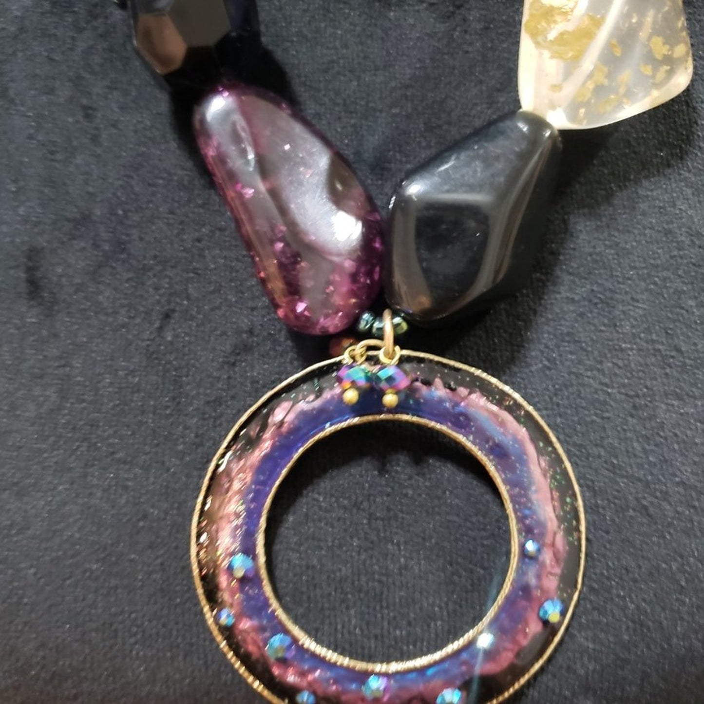 Womens Fashion Multicolor Rhinestones Beaded Isomalt Faux Glass Pendant Necklace