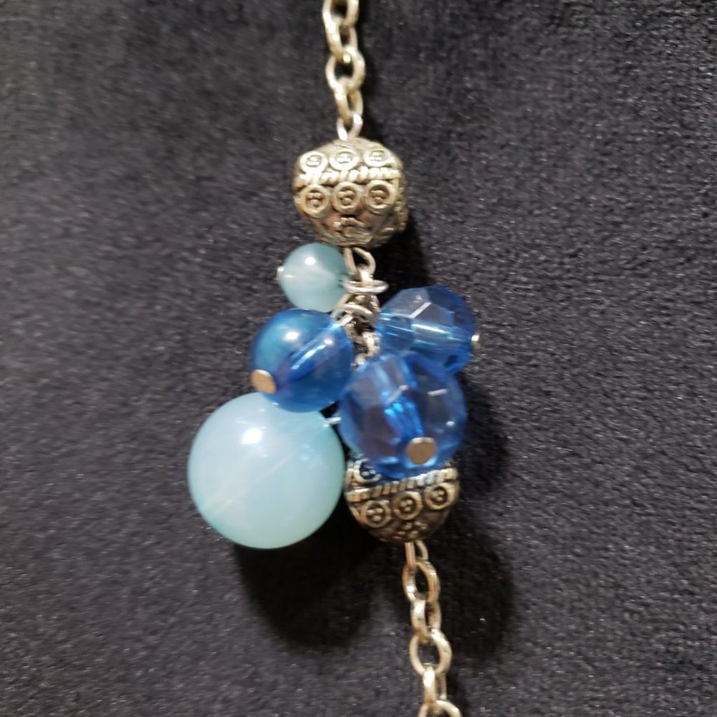 Womens Fashion Blue Silvertone Glass Beaded Collar Necklace with Lobster Clasp