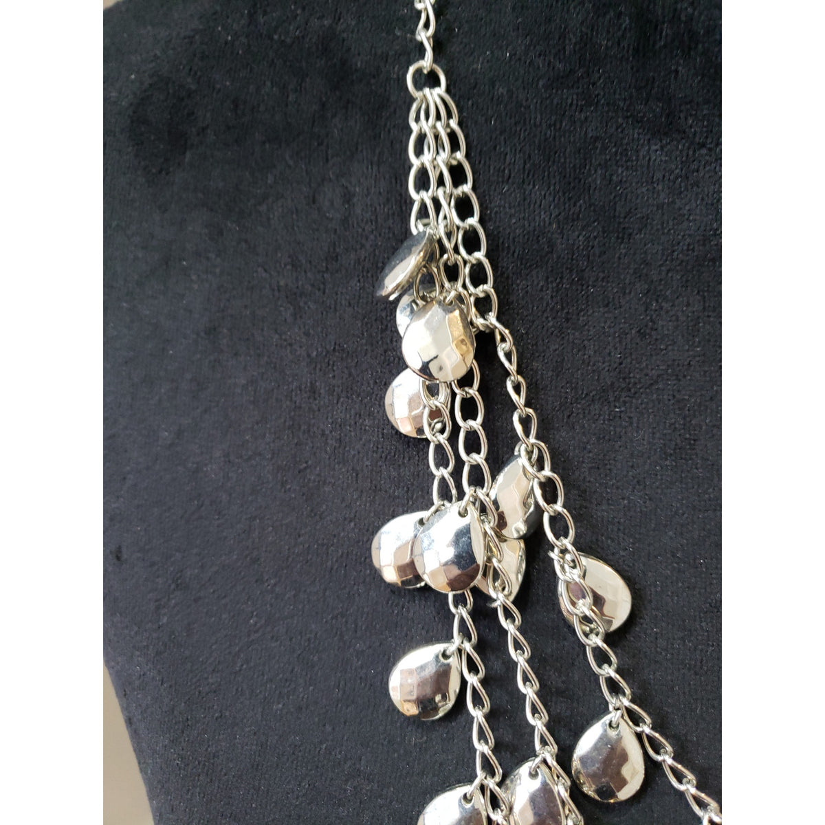 Women's Silver Multi-Strand Teardrop Dangle Necklace Statement Fashion Jewelry