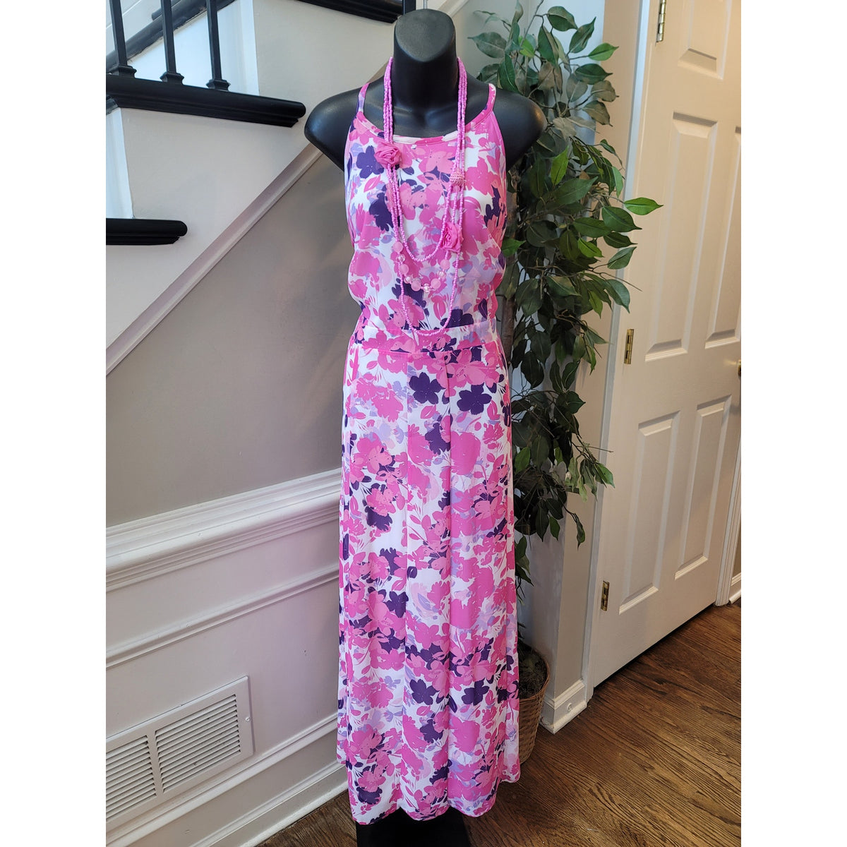 Jessica London Maxi Dress Womens 20W Pink Purple Floral Pleated Sleeveless