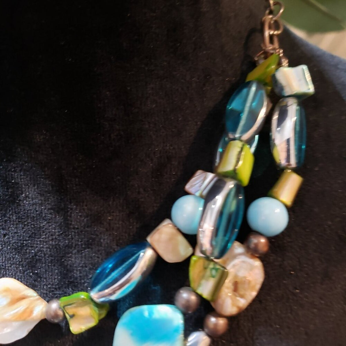 Womens Multicolor Stone Beaded 3 Layer Necklace Jewelry with Lobster Clasp