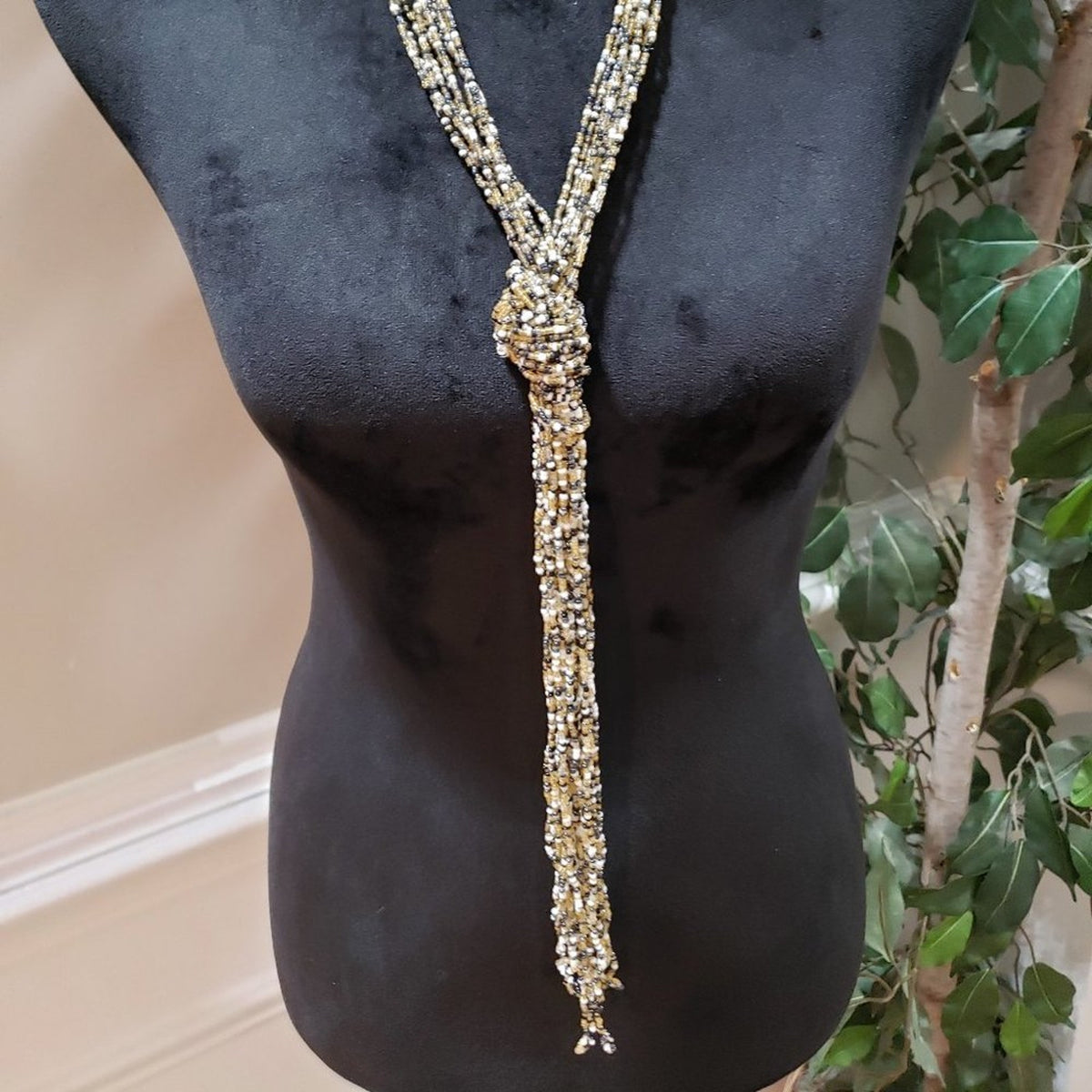 Women Fashion Alfani Tri Color Multi Strand Rope Knot Mixed Long Collar Necklace