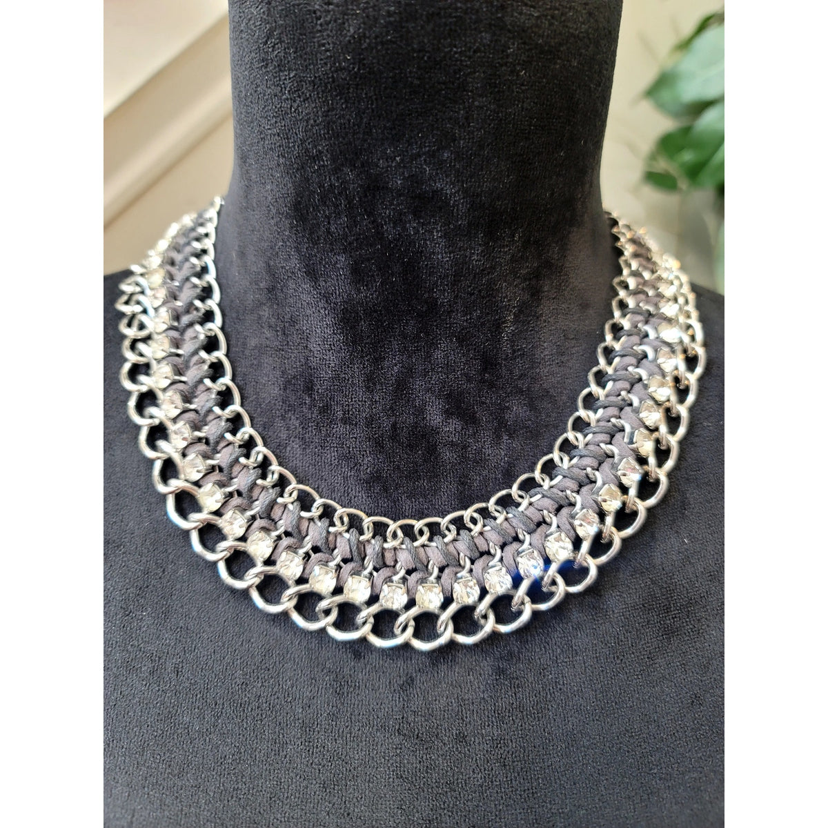 Silver Tone Chunky Multi-Strand Chain Necklace Braided Statement Collar Jewelry