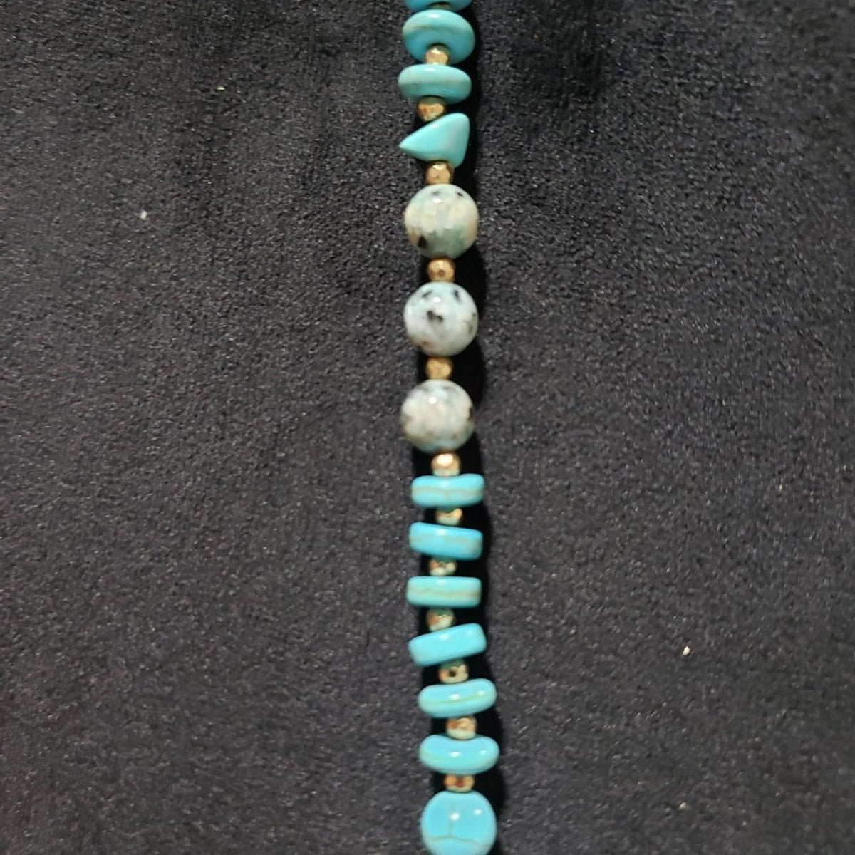 Womens Fashion Blue Turquoise Stone Long Beaded Necklace with Lobster Clasp