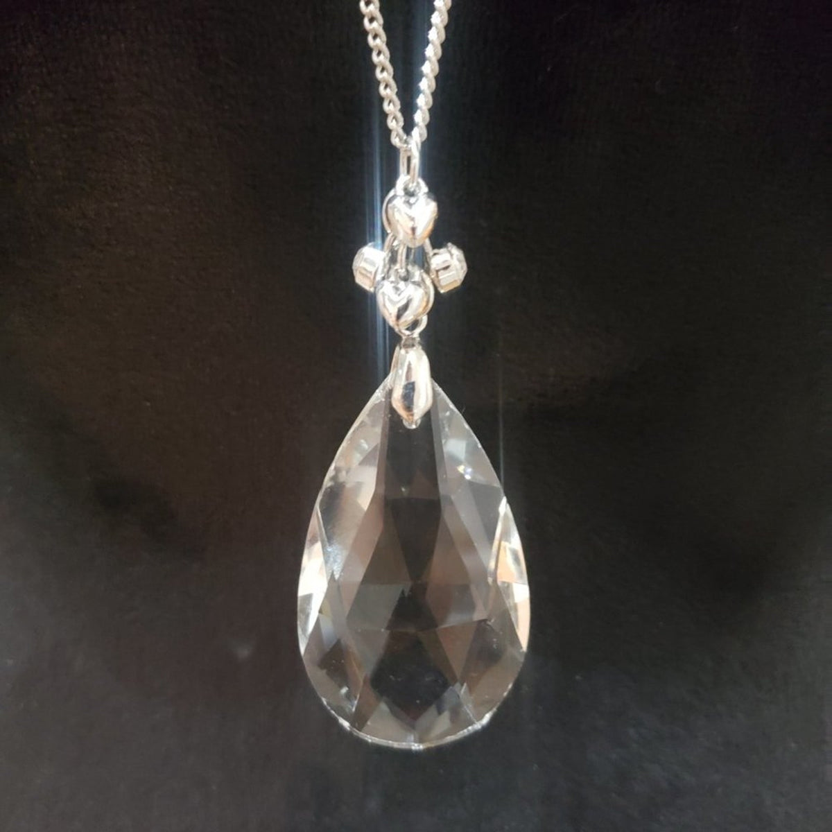 Womens Fashion Clear Faceted Rock Crystal Pendant Teardrop Necklace with Lobster