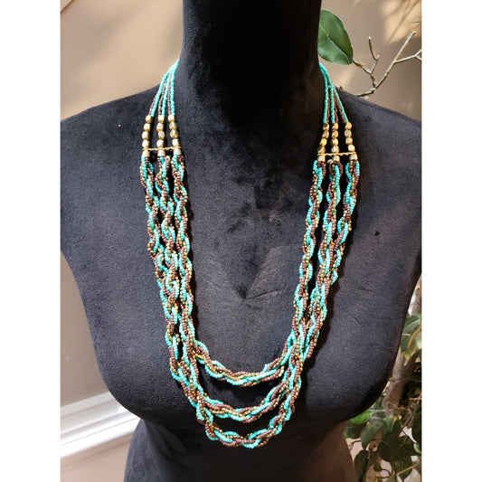 Women's Multi Strand Beaded Necklace Lobster Clasp Twisted Boho Statement