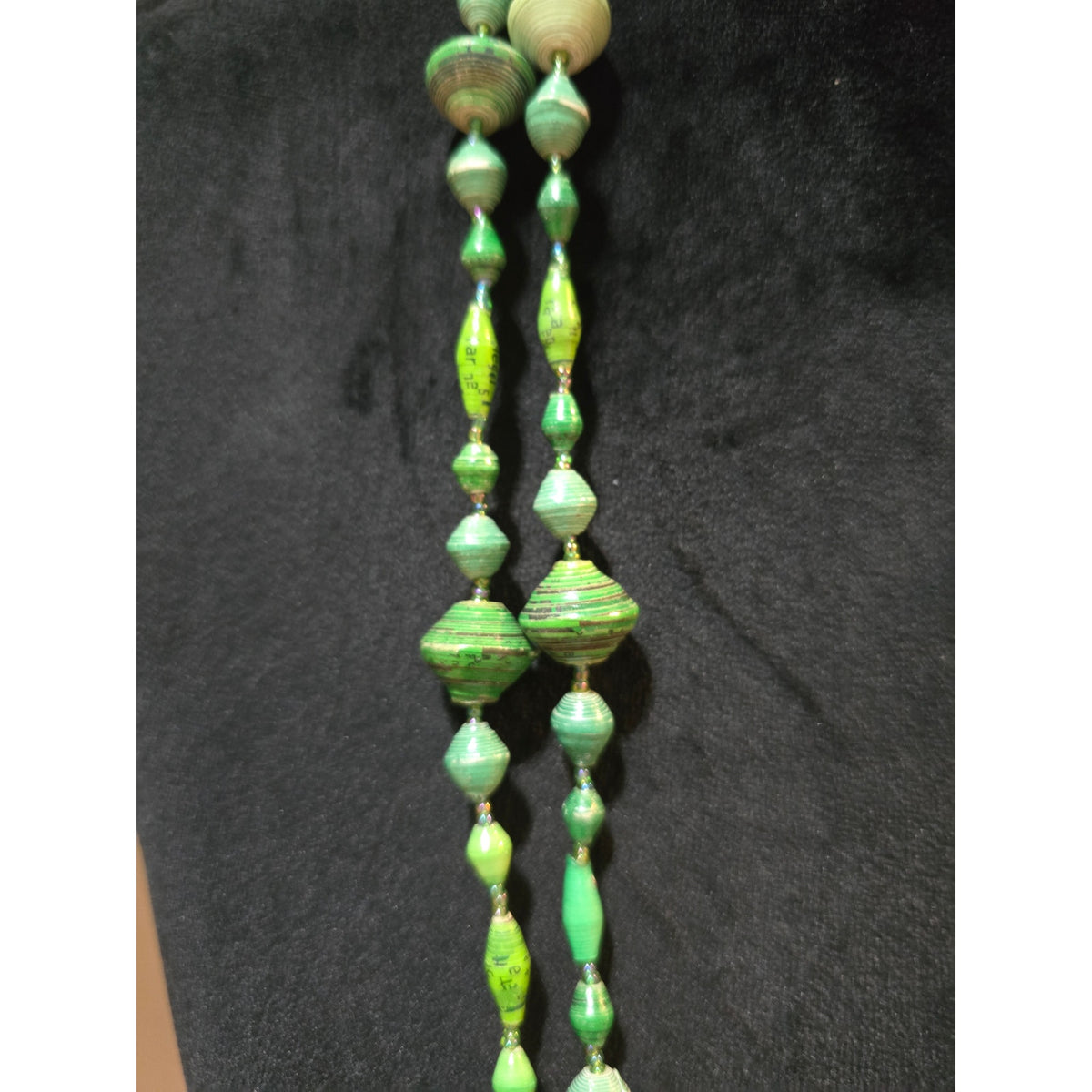 Women's Green Beaded Double Strand Necklace Paper Bead Long Boho Statement