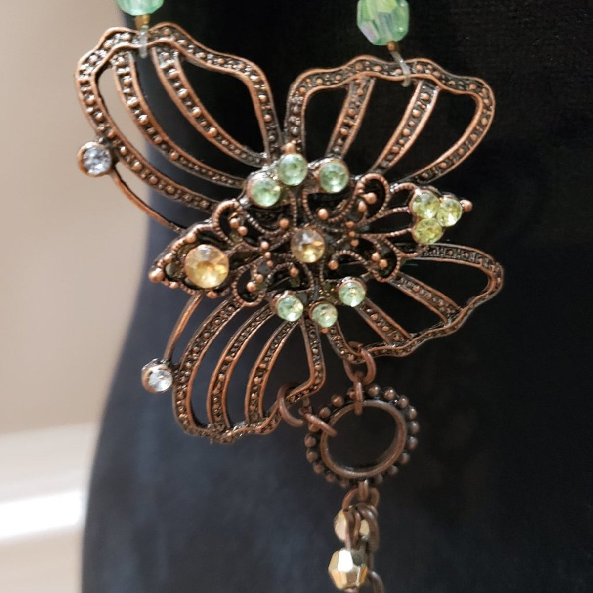 Womens Gold Tone & Blue Beaded Butterfly Statement Fashion Jewellery Necklace
