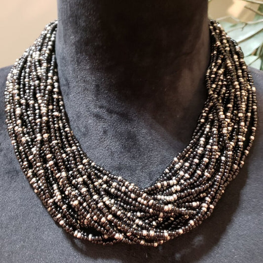 Women's Fashion Multiple Layer Bronze and Metal Seed Beaded Necklace Jewelry