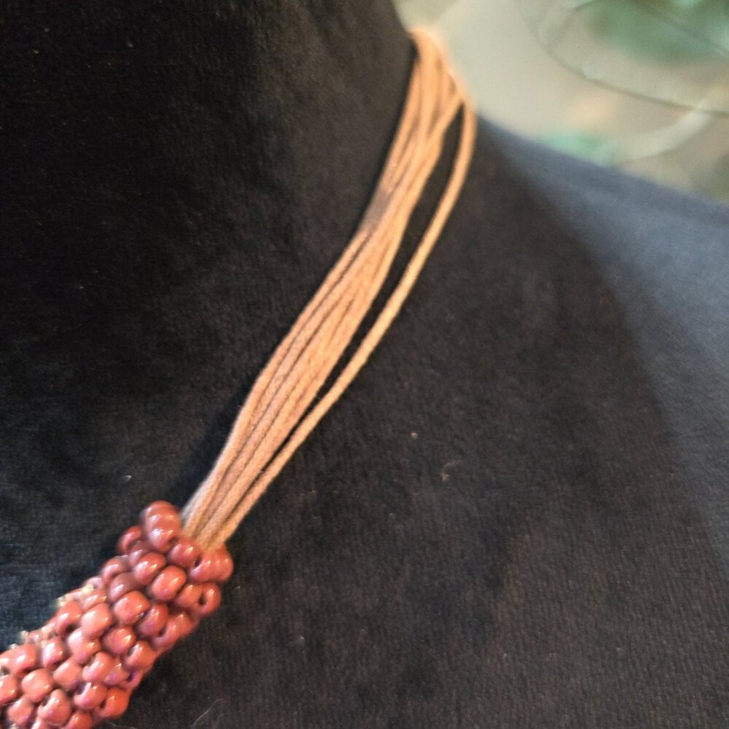 Women Fashion Orange Flowers & Plants Beaded Pendants Necklace with Button Clasp