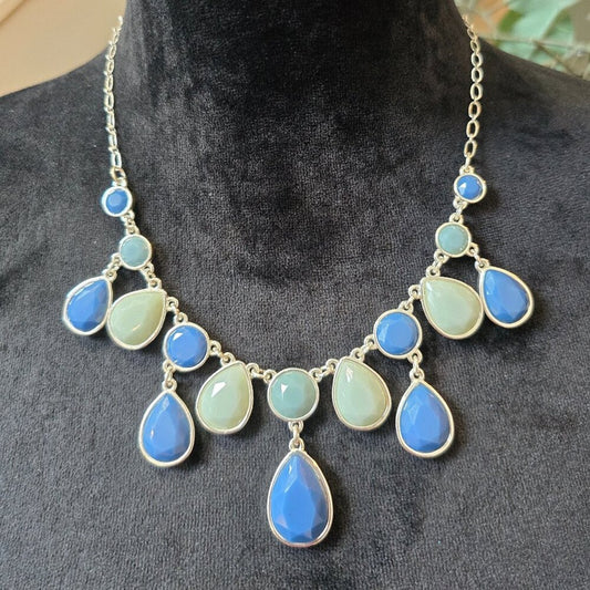 Womens Blue Olive Green Teardrop Rhinestone Necklace Jewelry with Lobster Clasp