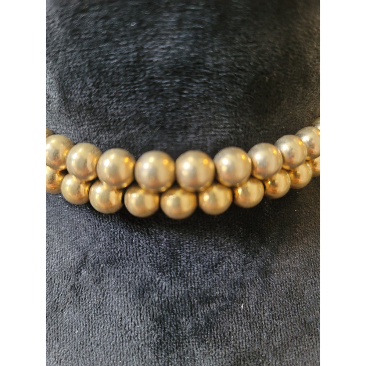 Womens Gold Tone Beaded Choker Necklace Double Strand With Hook Clasp