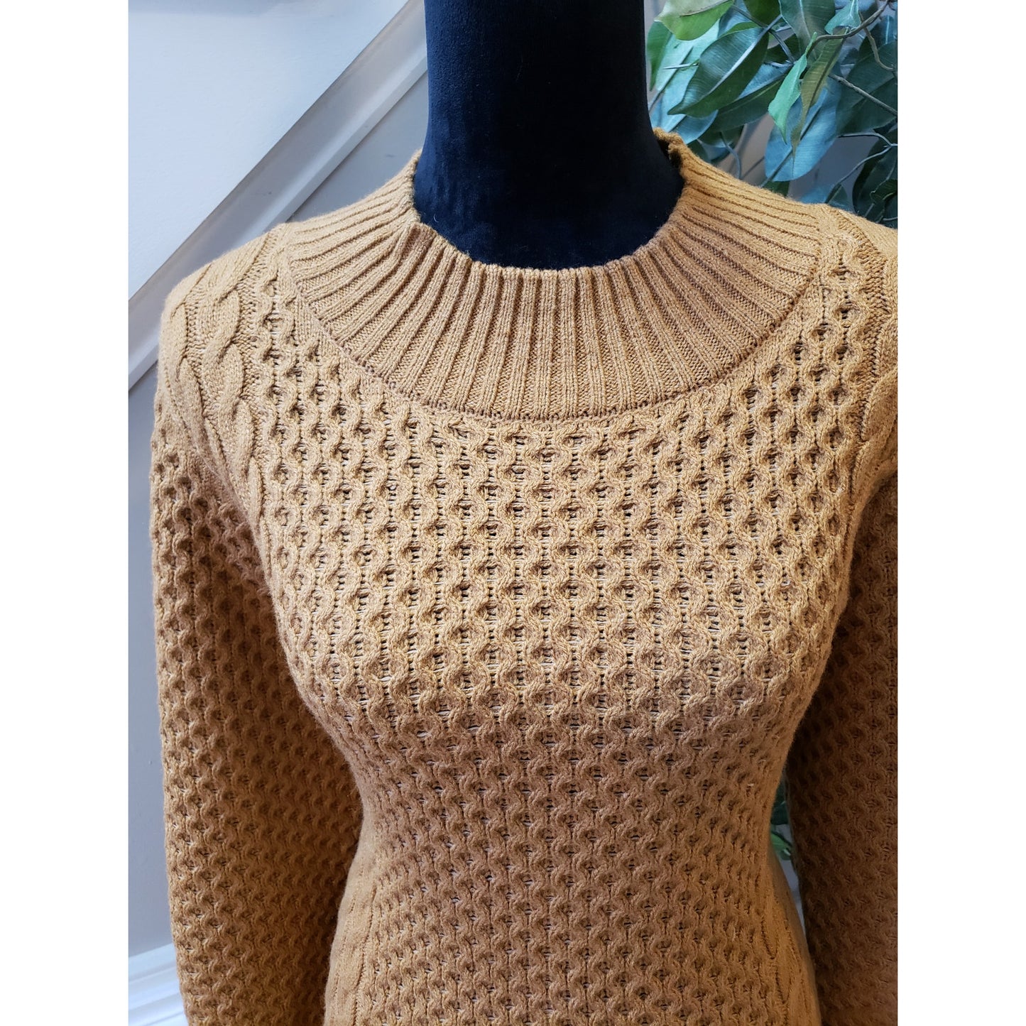 Sandra Darren Sweater Dress Women XL Brown Acrylic Textured Cable Knit Crew Neck