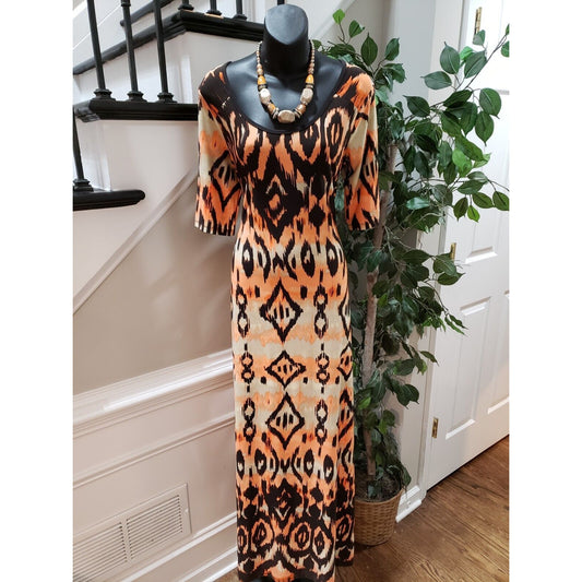 Cato Women's Multicolor Polyester Scoop Neck Short Sleeve Long Maxi Dress Size L