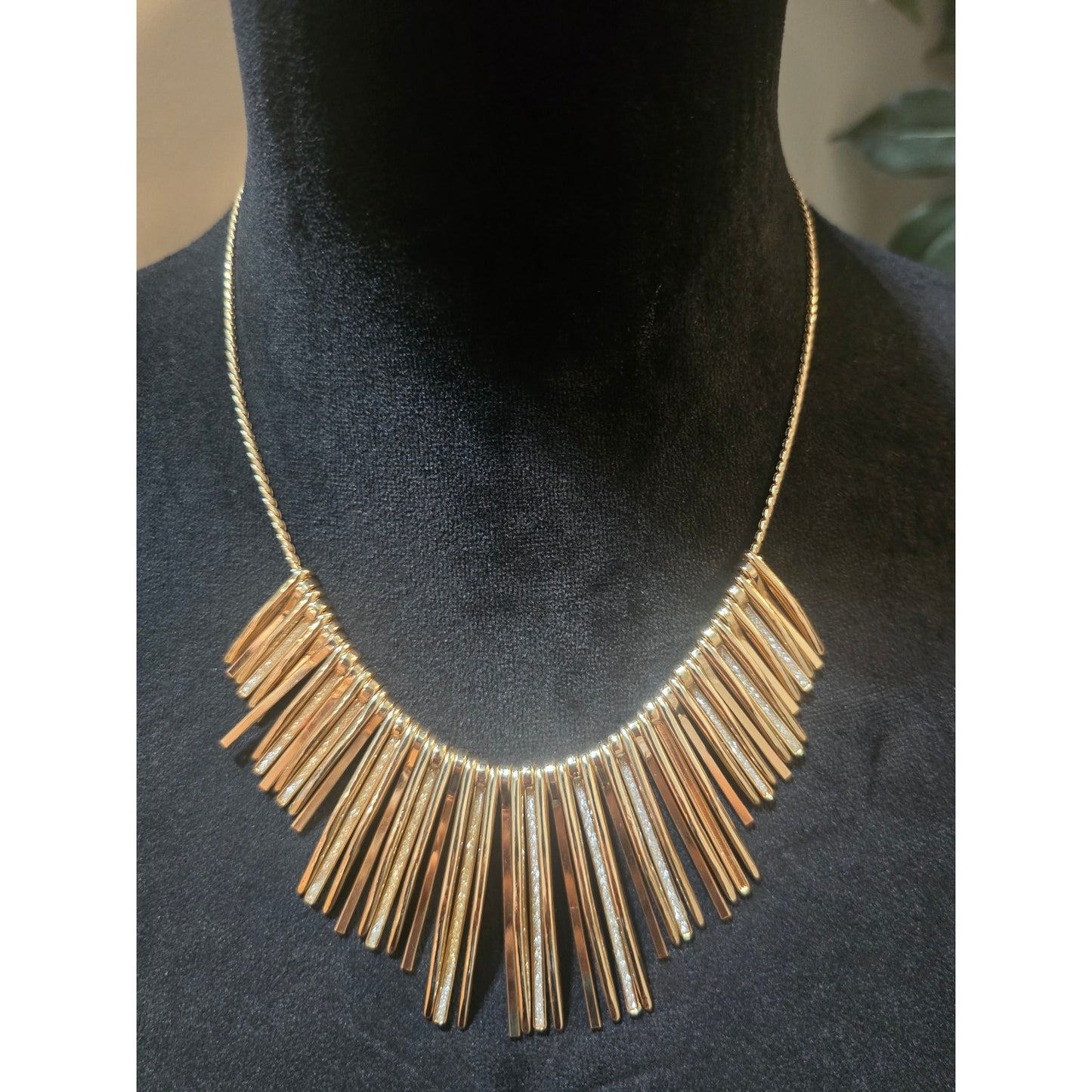 Women's Gold Tone Fringe Statement Necklace With Lobster Clasp Adjustable Chain
