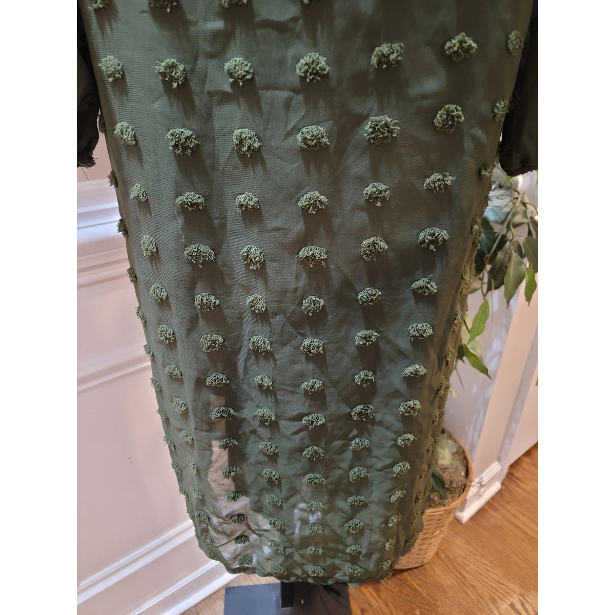 Midi Dress Women's Size Medium Army Green Polyester Blend Long Balloon Sleeves