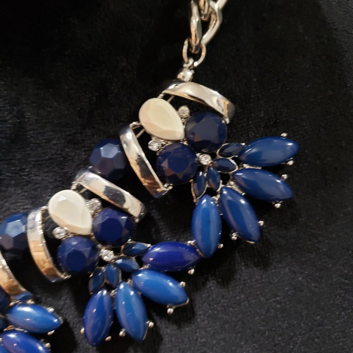New York Gold Tone & Blue Beaded Teardrop Statement Fashion Jewellery Necklace