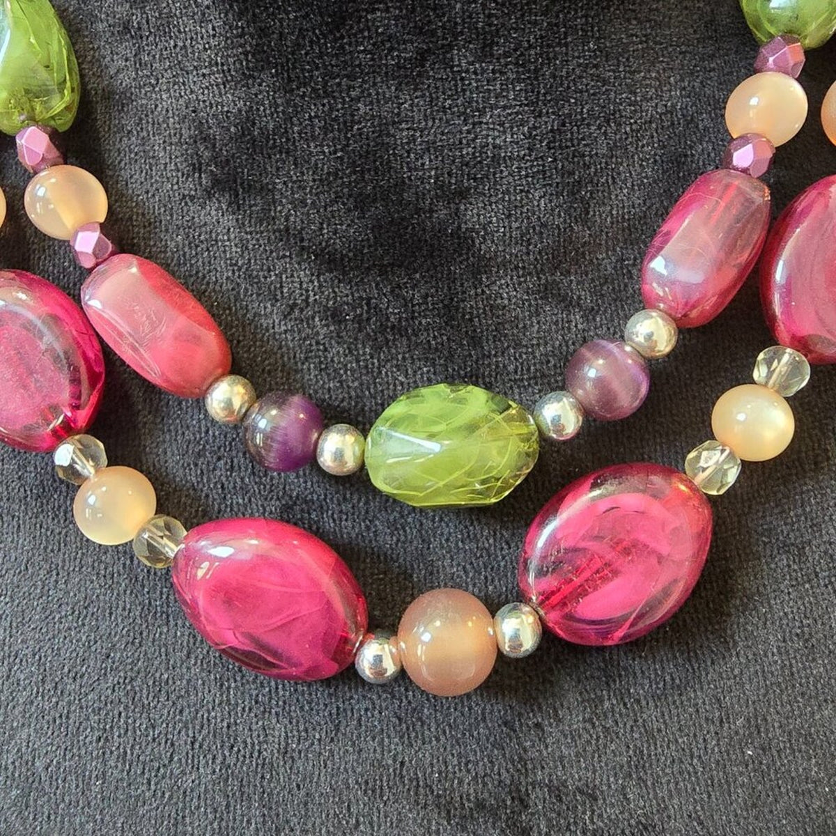 Womens Fashion Multicolor Crystal Beaded 2 Layered Necklace with Lobster Clasp