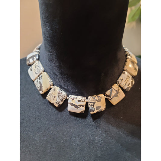 Women’s Picture Jasper Square Bead Necklace With Sterling Silver Toggle Lock