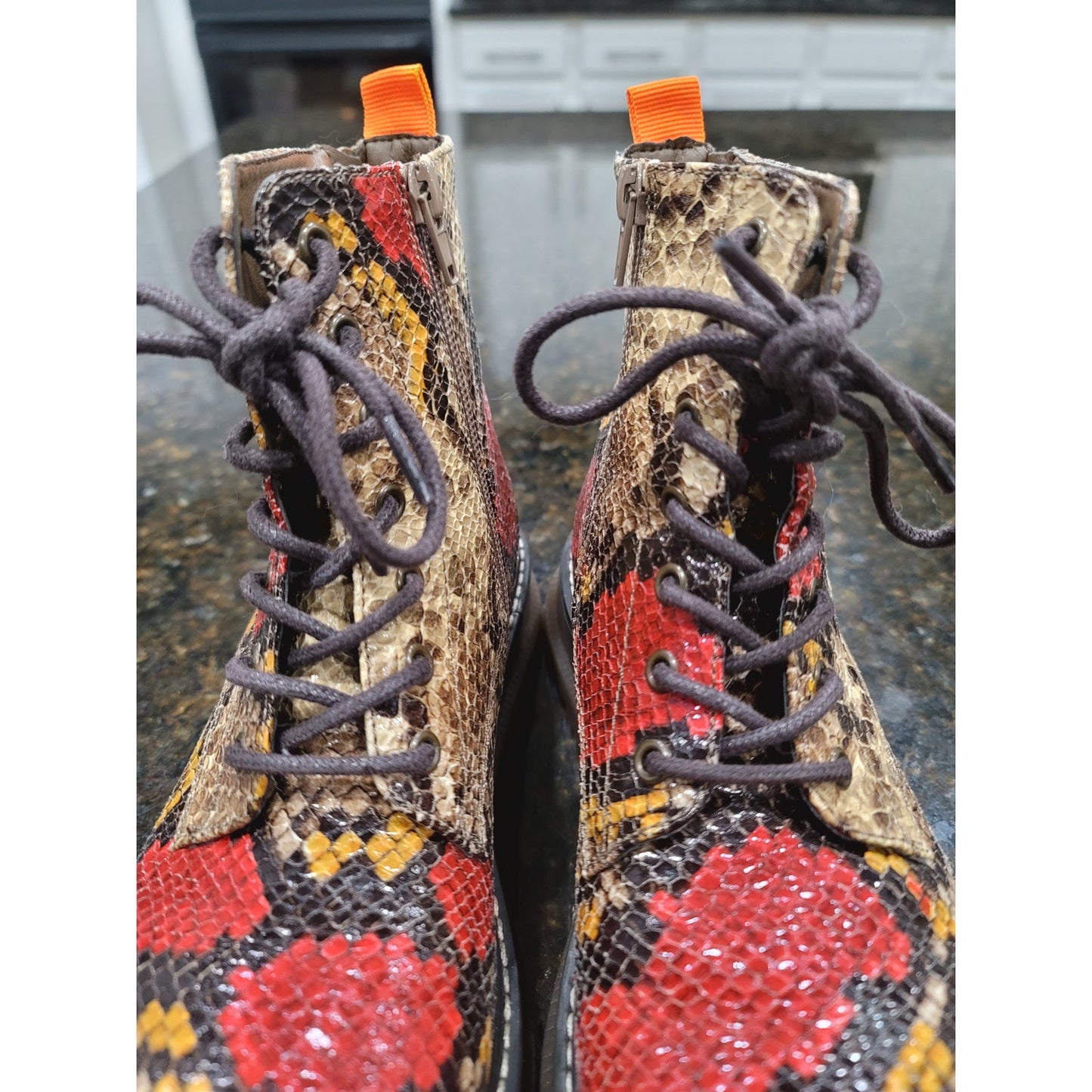 Jellypop Combat Boots Womens Size 8 Multi Snakeskin Leather Round Toe Lace Up
