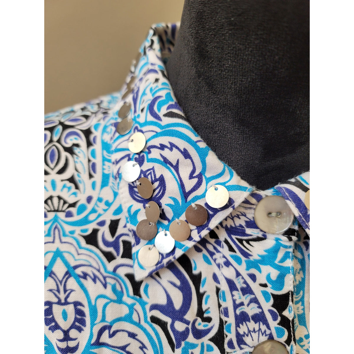 Ruby Rd. Cropped Jacket Womens SZ 10P Blue/White Paisley Button Front 3/4 Sleeve