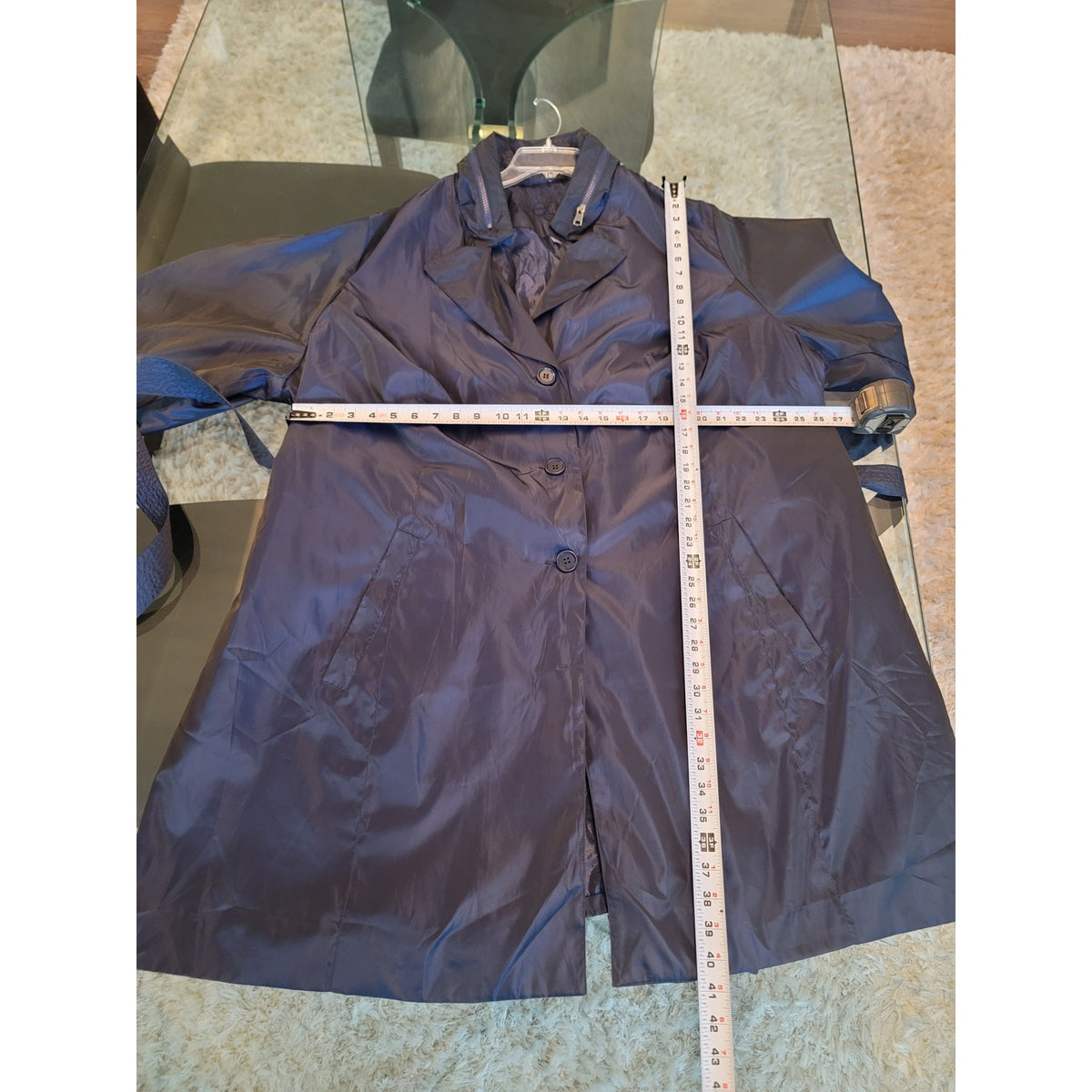 Selection Trench Raincoat Women's Size 28/30 Blue Button Front Back Zipper