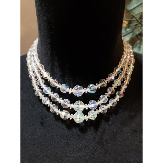 Women Fashion 4 Strand Aurora Borealis Rainbow Crystal Beaded Statement Necklace