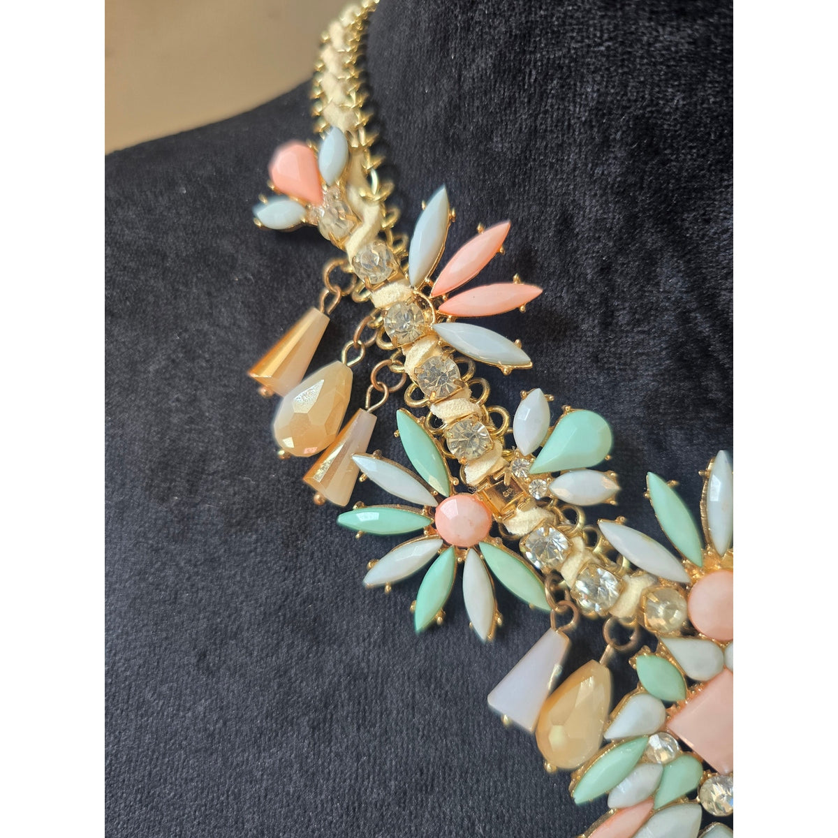 Pastel Multicolor Rhinestone Floral Bib Statement Necklace