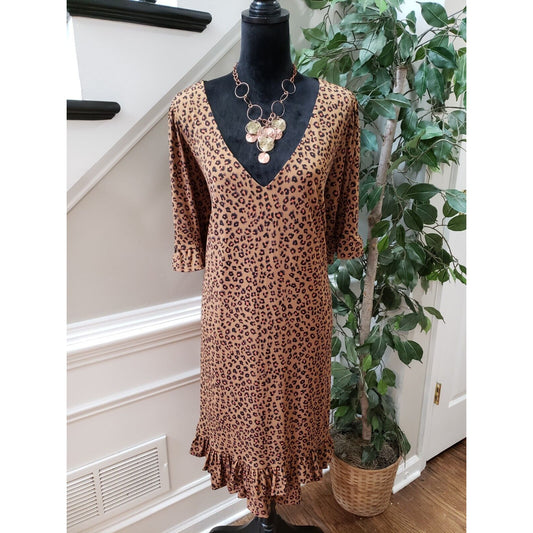 Cece Women's Brown Polyester V-Neck 3/4 Sleeve Casual Knee Length Dress Size 3X