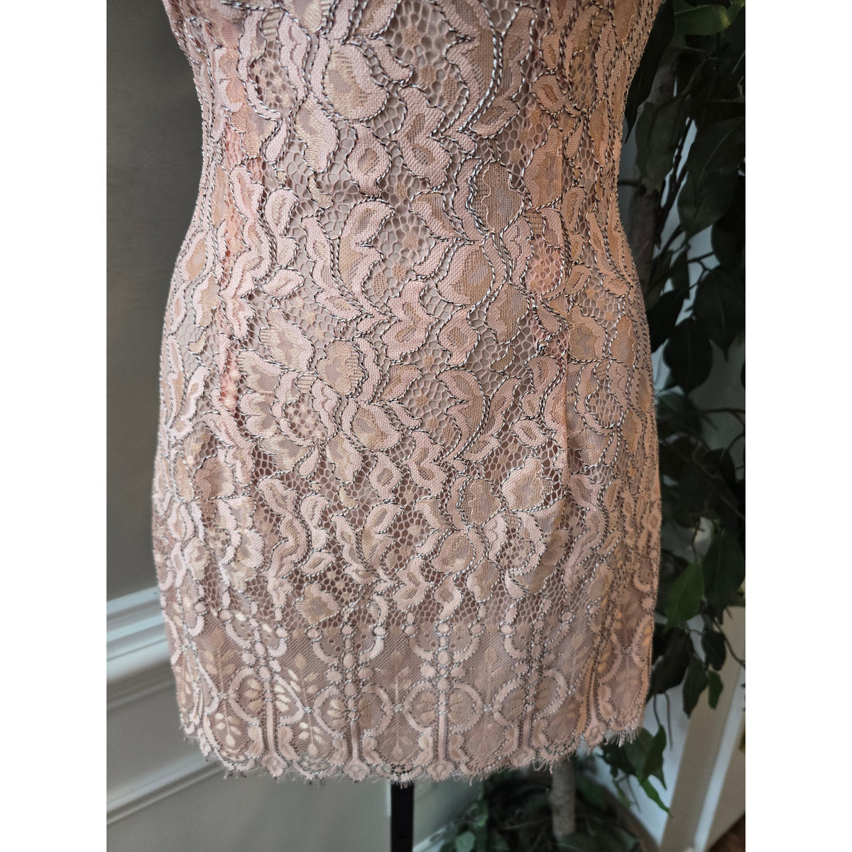 NBD Sheath Dress Women's SZ XS Pink Floral Lace Lined Fitted Padded Back Zipper