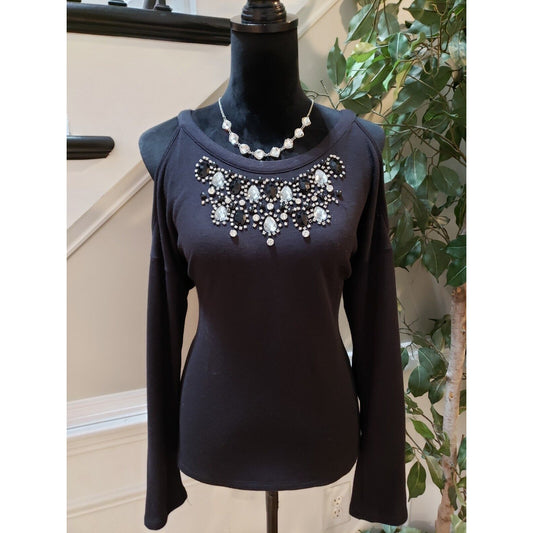 I.N.C. International Concepts Black Rhinestone Cold Shoulder Sweater Small
