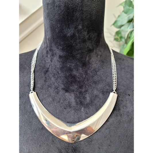 Women's Silver Tone V Shape Collar Statement Necklace Adjustable Chain