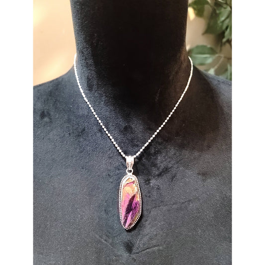 Women's Purple Stone Druzy Pendant Necklace Lobster Clasp Beaded Chain Jewelry