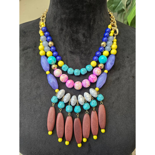 Women's Bohemian Chunky Beaded Multi-Strand Layered Statement Dangle Necklace