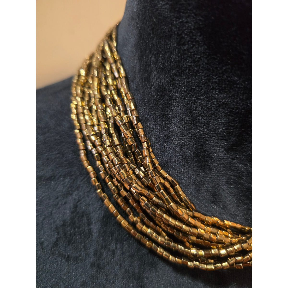 Women's Gold Tone Multi Strand Beaded Necklace Floral Rhinestone Magnet Accent