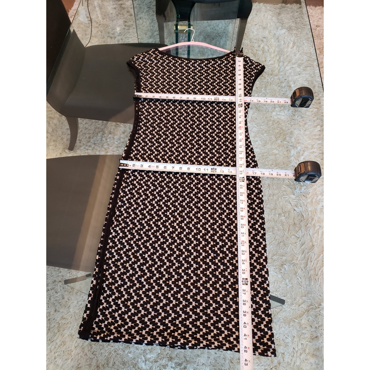 Max Studio Pencil Dress Women's XL Black White Geometric Cap Sleeve Boat Neck
