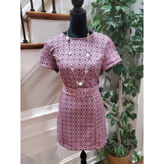 Cider Women's Multicolor Polyester Round Neck Short Sleeve Knee Length Dress M