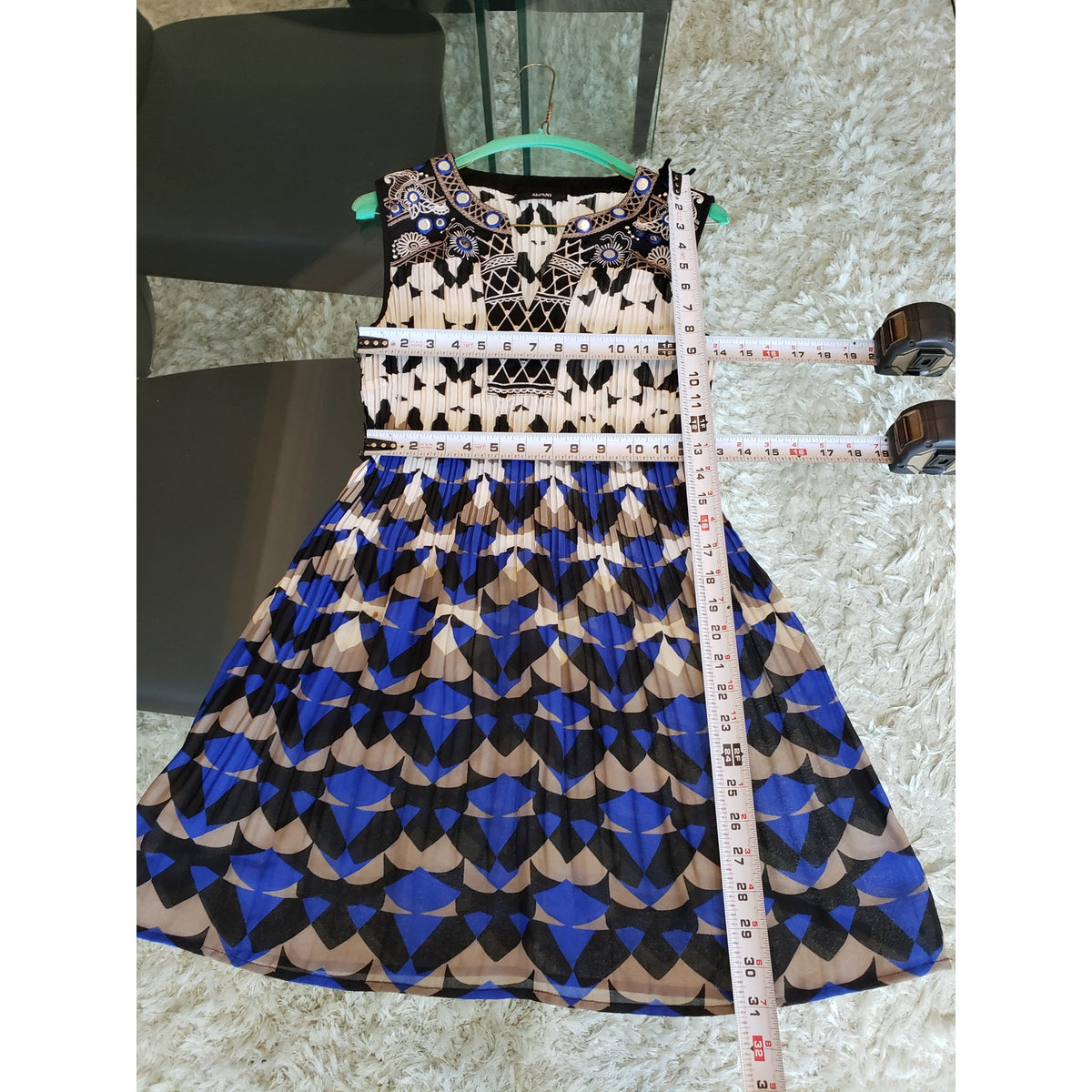 Alfani Knee Length Dress Women's Small Multi Geometric Beaded Sleeveless V Neck