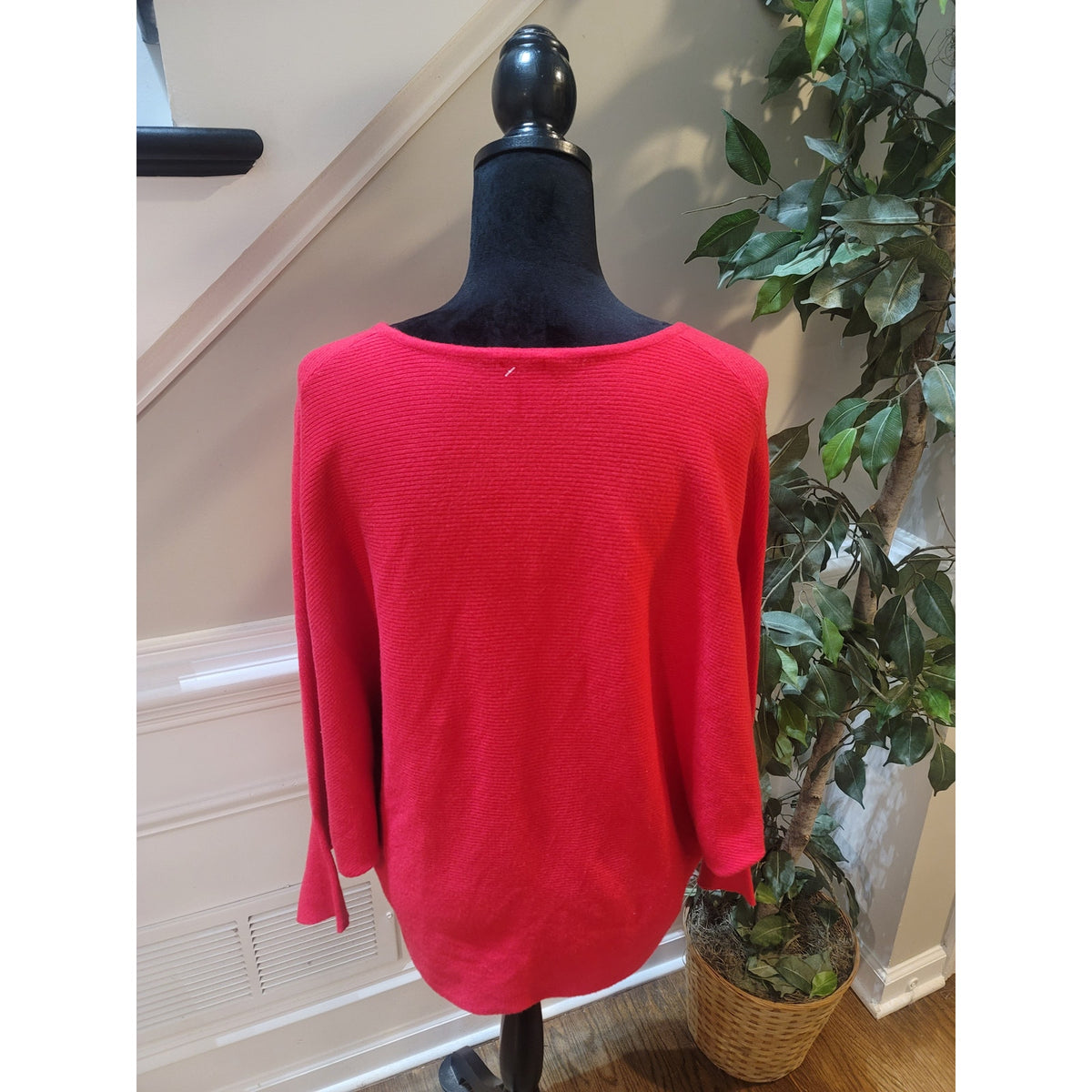 Kerisma Gwyneth Sweater Women SZ S/M Red Ribbed Deep V-Neck Batwing Sleeve