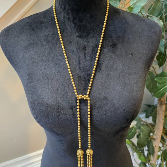 Womens Fashion Gold Tone Shiny Beaded Lariat Necklace Jewelry Tassels