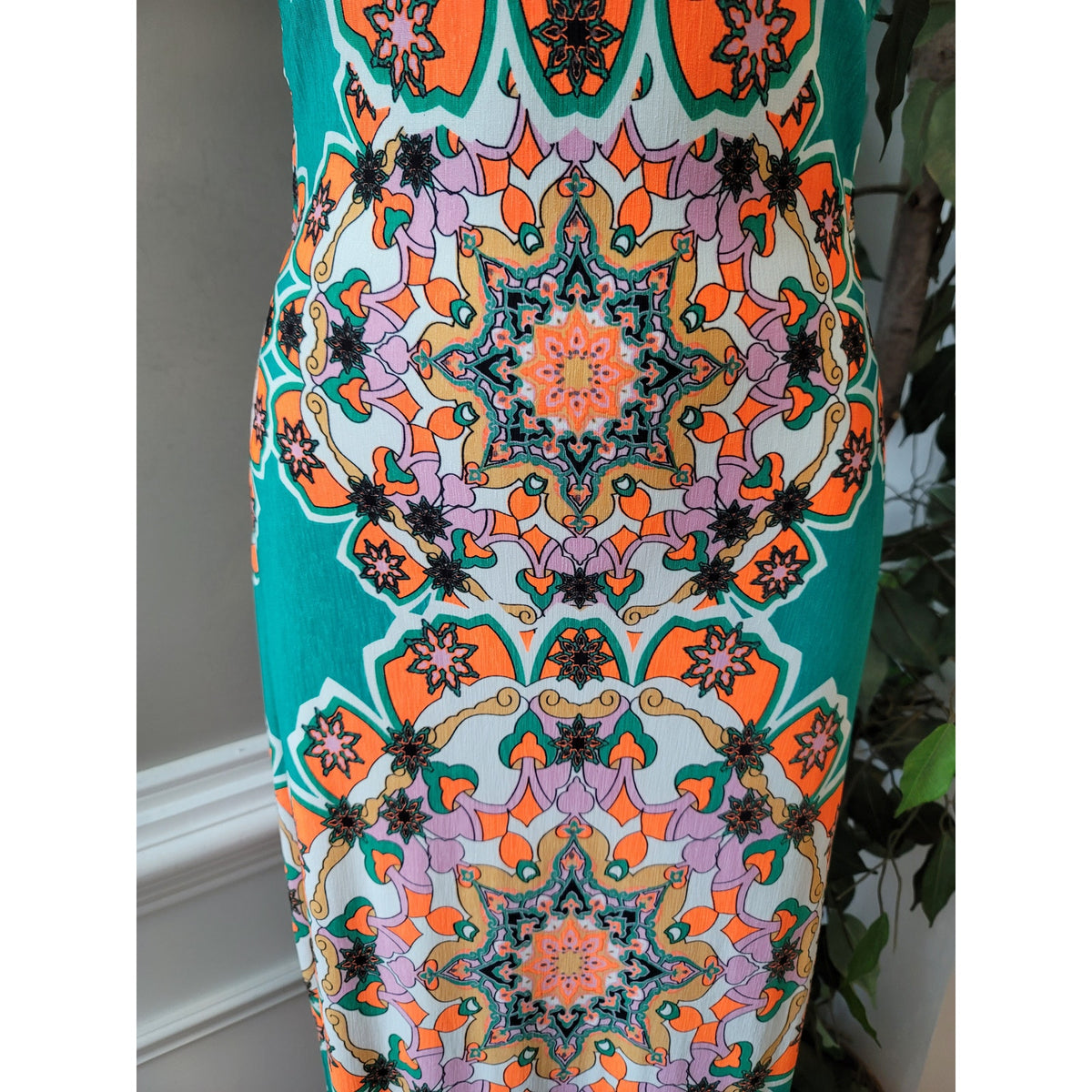 Fashion Nova Kaleidoscope Days Dress Women's Medium Multi Floral Scoop Casual
