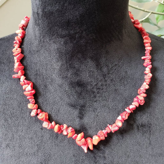 Womens Fashion Embellish Coral Stone Beaded Necklace with Lobster Clasp